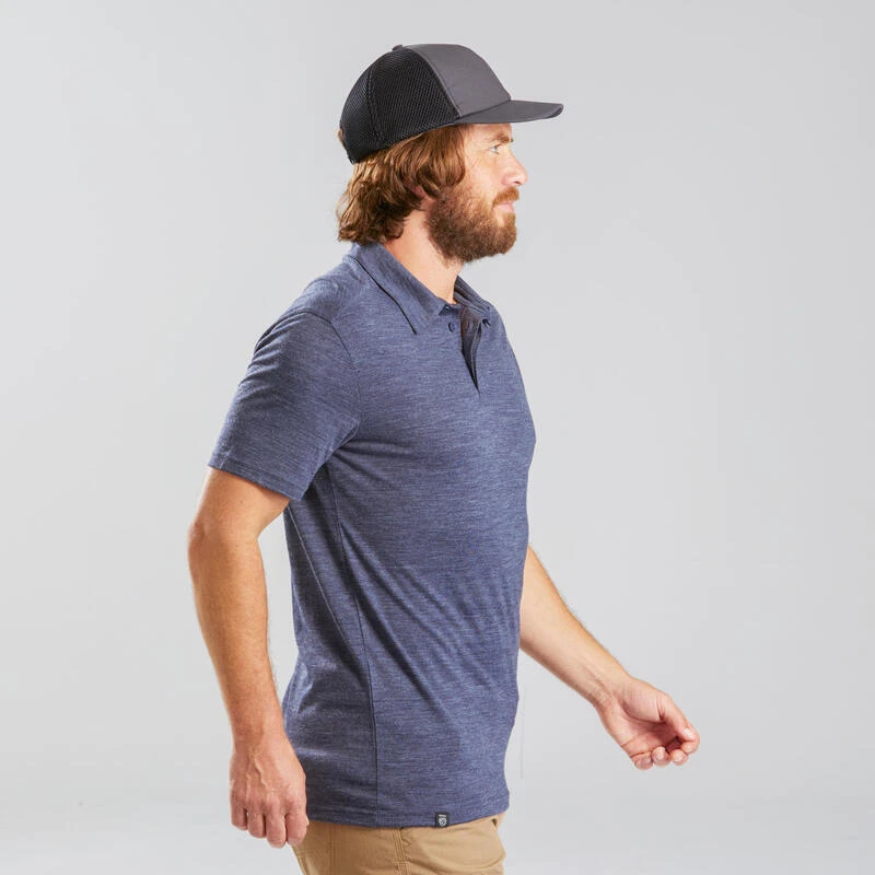 Polo Manga Corta Montaña Y Trekking Viaje Forclaz 500 Hombre Lana Merina Azul 5 Polo Manga Corta Montaña Y Trekking Viaje Forclaz 500 Hombre Lana Merina Azul - Imagen 3